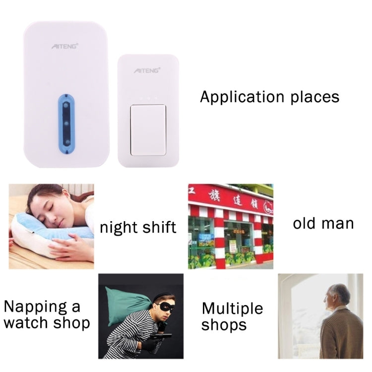 AITENG V017G Life Waterproof Battery-Free Wireless Doorbell, 1 Receiver + 1 x Transmitter, Receiver Distance: 130m, US Plug, V017G AITENG V017G Life Waterproof Battery-Free Wireless Doorbell, 1 Receiver + 1 x Transmitter, Receiver Distance: 130m, US Plug, V017G